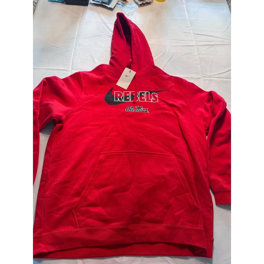 Nike Ole Miss Rebels Club Fleece Hoodie Mens XXL University Red M31777 New
